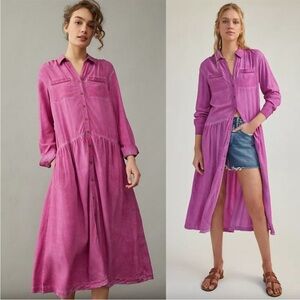 Anthropologie Pilcro Kimberly Midi Dress Drop Waist Magenta Purple Pink XL